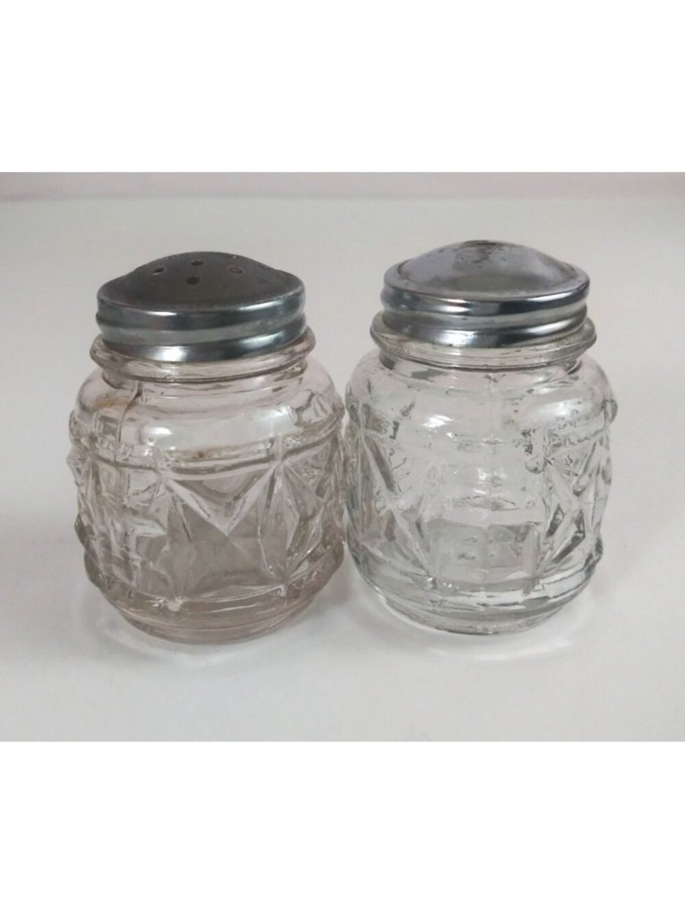 Vintage Anchor Hocking Pressed Cut Glass Small Salt & Pepper Shakers